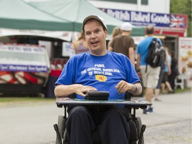 Sean McKenna, who turns 35 on Saturday, has attended every Glengarry Highland Games - and other Highland Games - since he was five. Blind and living with cerebral palsy, Mckenna carries a cassette tape recorder with him and records conversations and music concerts. He has about 7,000 90-minute tapes at home.
