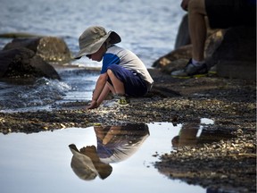 Brent Curry and his son three and a half-year-old Owen Curry were hanging out beside the Ottawa River to play in the water and cool down in the hot heat.