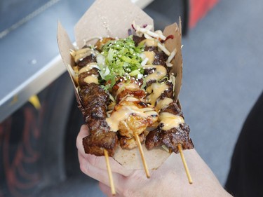 Kabobs from the Angry Dragonz food truck at the West End Food Truck Rally in Ottawa on Saturday, Aug. 11, 2018.