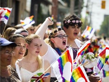 The Capital Pride Parade filled the streets with over 130 groups including community groups, sports teams, embassies and local businesses along with thousands of spectators Sunday August 26, 2018.   Ashley Fraser/Postmedia