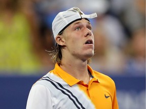 Denis Shapovalov of Canada reacts after losing his men's singles third round match against Kevin Anderson of South Africa on Day Five of the 2018 US Open at the USTA Billie Jean King National Tennis Center on August 31, 2018 in the Flushing neighborhood of the Queens borough of New York City.