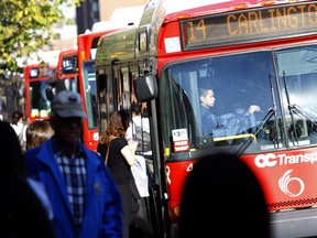 Busy OC Transpo stop at the Rideau Centre.