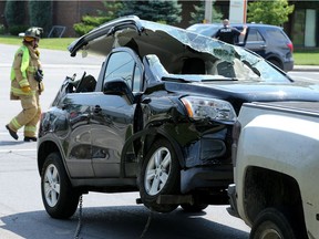 A two-vehicle collision at Walkley Road and Harding slowed traffic mid-afternoon Thursday. While drivers of each vehicle didn't sustain serious injuries, one had to be extricated with the jaws of life through the roof of the car.