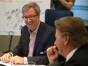 Ottawa Mayor, Jim Watson talks with Eugene Melnyk (R)   in Ottawa, August 10, 2018.