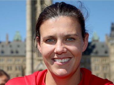 Canadian team captain Christine Sinclair, seen here at Parliament Hill on Thursday, ranks second all-time with 173 goals in international soccer play. Sinclair trails only Abby Wambach (184) of the United States in that category. Julie Oliver/Postmedia