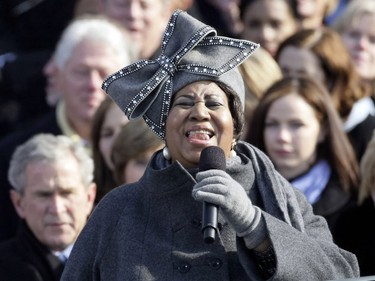 Aretha Franklin sings during the inauguration of Barack Obama as the 44th President of the United States of America on the West Front of the Capitol January 20, 2009 in Washington, DC. Obama becomes the first African-American to be elected to the office of President in the history of the United States.