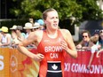 Joanna Brown of Carp, shown here in a  mixed team rally during the Commonwealth Games in Australia in April, finished fourth in a World Triathlon Series race in Montreal on Saturday, matching her personal best result.