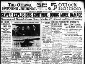 Th Ottawa Journal's front-page reporting on the sewer explosions of May 29, 1929.