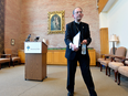 Bishop Lawrence Persico concludes a news conference at the St. Mark Catholic Center in Erie, Pa., on Aug. 14, 2018. Persico apologized to sex-abuse victims and detailed steps the diocese is taking to keep abuse from occurring again.