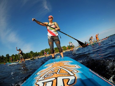 Photographer Ashley Fraser with a GoPro mounted on the front of her board during the start of Saturday's 13km race.