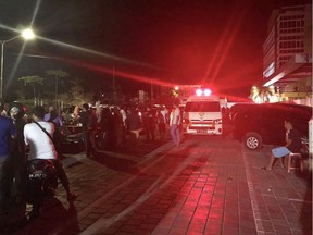 An ambulance rushes out of the hospital after an earthquake rocked Indonesia's Lombok island, in Mataram on August 5, 2018.  A powerful earthquake rocked Indonesia's Lombok on August 5, sending people running from their homes and triggering a tsunami alert, just a week after a quake killed 17 people on the holiday island. The latest tremor had a magnitude of seven and struck just 10 km underground according to the US Geological Survey. It was followed by two aftershocks.