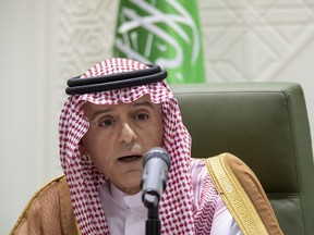 Saudi Foreign Minister Adel Al-Jubeir gives a press conference in the capital Riyadh on August 8, 2018.