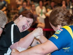 Alma Keuhl, left, Pembroke armwrestler.