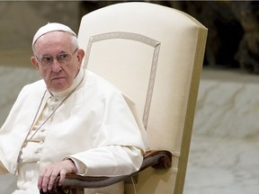 Pope Francis holds his weekly general audience in the Pope Paul VI hall at the Vatican, on Aug. 22.