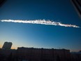 A meteorite contrail is seen over the Ural Mountains' city of Chelyabinsk, about 1,500 kilometres east of Moscow, in 2013.