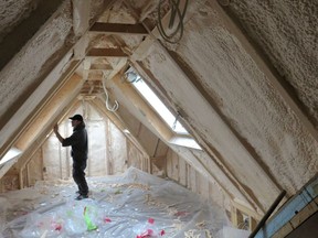 Spray foam insulation installed between rafters is one excellent way to prevent rooftop ice dams in finished attics. Insulation like this acts as its own vapour barrier while also sealing drafts.