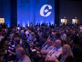Supporters attend the opening ceremony of the Conservative national convention in Halifax on Thursday, August 23, 2018.