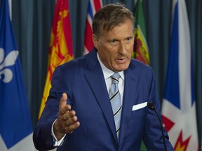 Maxime Bernier responds to questions after announcing he will leave the Conservative party.