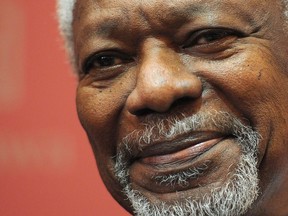 Kofi Annan, Former Secretary-General of the United Nations, takes part in a panel discussion at the University of Ottawa on Friday, November 4, 2011.
