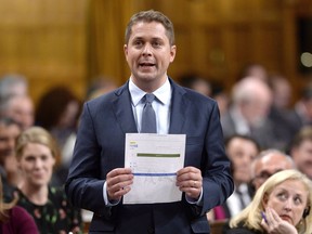 Conservative leader Andrew Scheer rises during Question Period in the House of Commons on Parliament Hill in Ottawa on June 20, 2018. Getting rid of supply management and regulating abortion are among more than six dozen policy resolutions on the agenda at the Conservative Party of Canada's biennial convention taking place in Halifax later this month. This is the first party convention since Andrew Scheer became the leader and will set the party up for its next election run a year from now.