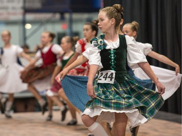 Jessica Roebuck (R) and her fellow competitors in highland dancing as the Glengarry Highland Games begin on Friday to celebrate the 71st year.