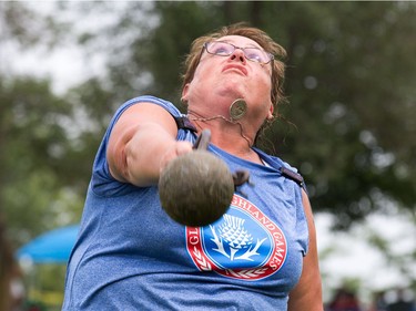Wendy McCrea competes in the stone throw.