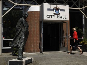 A file photo of the statue of John A. Macdonald, in front of Victoria City Hall, which was removed Saturday, Aug. 11, 2018.