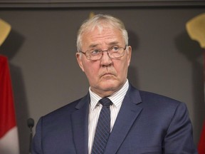 Bill Blair, federal minister of border security and organized crime reduction, attends a press conference in Toronto on Friday, August 3, 2018.