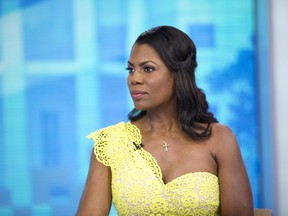 This image released by NBC Today shows reality TV personality and former White House staffer Omarosa Manigault Newman during an interview on the "Today" show on Monday, Aug. 13, 2018, in New York. Manigault Newman was promoting her book "Unhinged."