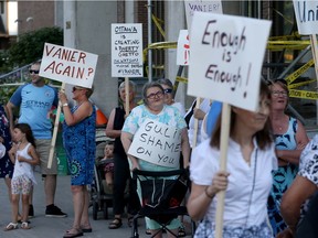 SOS Vanier supporters have been protesting the Salvation Army's plans for a homeless shelter at 333 Montreal Rd. for more than year. (Here, they are shown making their displeasure felt in July, 2017.)