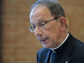 FILE - In this Friday, April 6, 2018, file photo, Catholic Diocese of Erie Bishop Lawrence Persico conducts a news conference in Erie, Pa. Time is ticking down to a court-ordered deadline Tuesday, Aug. 14, 2018, to decide what information to black out in a forthcoming grand jury report investigating child sexual abuse in six of Pennsylvania's Roman Catholic dioceses. Persico wrote in a two-page letter that was to be read during services at all 97 parishes on Sunday, Aug. 12, that it was "shocking to read the graphic details of exactly what occurred."