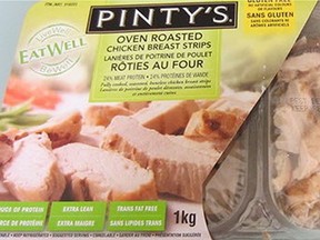 A package of Pinty's chicken strips is shown in this undated handout photo. Health Canada says a frozen food company is recalling a brand of chicken strips in British Columbia and the Prairies due to possible bacterial contamination.