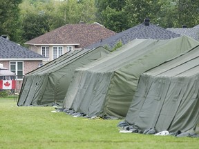 Military tents set up at Cornwall's Nav Centre in 2017.