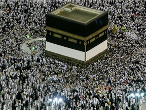Muslim pilgrims circumambulate around the Kaaba in the Grand Mosque, before leaving for the annual Hajj pilgrimage in the Muslim holy city of Mecca, Saudi Arabia, early Sunday, Aug. 19, 2018. The annual Islamic pilgrimage draws millions of visitors each year, making it the largest yearly gathering of people in the world.