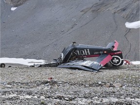 The photo provided by Police Graubuenden shows the wreckage of the old-time propeller plane Ju 52  after it went down went down Saturday Aug, 4 2018 on the Piz Segnas mountain above the Swiss Alpine resort of Flims, striking the mountain's western flank about 2,540 meters (8,330 feet) above sea level.  All 20 people on board were killed, police said Sunday, Aug. 5, 2018.