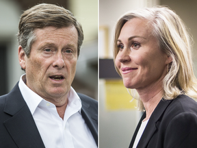 Toronto mayor John Tory and rival mayoral candidate Jennifer Keesmaat.