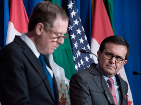 Mexican Secretary of Economy Ildefonso Guajardo Villarreal, right, with U.S. Trade Representative Robert Lighthizer. The two are meeting to talk about NAFTA this week, but without any representatives from Canada present.