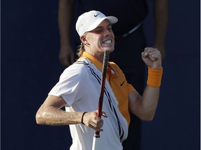 Denis Shapovalov of Richmond Hill, Ont., reacts after winning a point against Andreas Seppi of Italy during their second-round men's singles match on Wednesday.