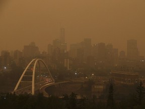 Smoke from the B.C. wildfires blankets over the city of Edmonton on Wednesday, August 15, 2018.