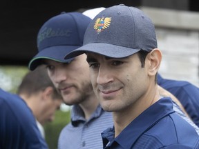 Canadiens captain Max Pacioretty, right, and Jonathan Drouin, during Drouin's benefit golf tournament in Terrebonne on Thursday.