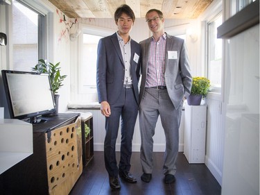 Seungyeon Hong, Master of Applied Science, first-year project manager with the Tiny House Team, and assistant professor Scott Bucking of the Civil Engineering and Architecture program and the project supervisor of the Tiny House Team in the tiny home Saturday.