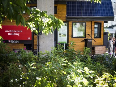A team of Carleton University students from the Faculty of Engineering and Design hosted an open house of their innovative "Northern Nomad" tiny house on Saturday, Sept. 8, 2018, at Carleton University.