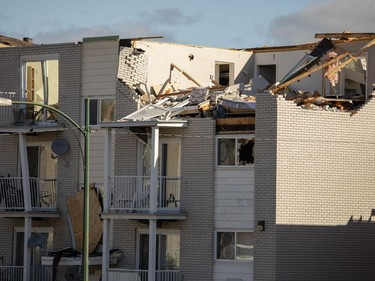 The roof of an apartment building on Georges-Bilodeau St. is photographed Saturday, September 22, 2018, in the Mont-Bleu community in Gatineau, after a tornado touched down late Friday.