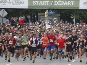 Runners leave the start of the 10k Army Run in Ottawa on Sunday, September 23, 2018.