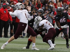 University of Ottawa Gee-Gees quarterback Sawyer Buettner unleashes a throw during the first half of the Panda Game at TD Place on Saturday, Sept. 29, 2018. He had five touchdown passes in the game.
