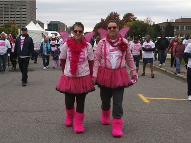Melissa Michaud and Paul Brennan take part in the Run for The Cure in Ottawa on Sunday, September 30, 2018.