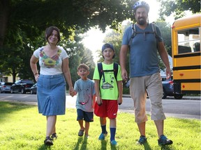 Back to school at W. E Gowling Elementary school for the Ketchum family, September 05, 2018. Mom Moira, Henry going in to SK, Finn going to grade 3 and dad Cameron.