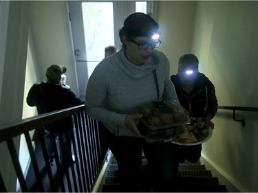 - Wearing a headlamp because of the pitch-black halls of a seniors residence on Bateman Drive in Nepean, McConnell leads a group of volunteers through the better-lit stairwell to hand out food and comfort Monday morning.  The residence there, made up of about 70 people over four floors remained without power Monday. Amy McConnell, along with Pierrette Raymond and countless others, marshalled an army of volunteers through social media and jumped into action to help seniors in the Ottawa stranded without power from the tornado.  For the past four days dozens of them spread out to affected high rises and humped food and water up countless flights of stairs. offering comfort to many seniors left in the dark.   Julie Oliver/Postmedia