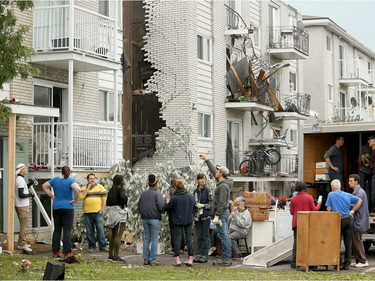 - A group of neighbours help one women move out her belongings from one of the damaged low rises in Mont-Bleu. Demolition and cleanup continued Wednesday in the Mont-Bleu area of Gatineau as residents hard hit by last Friday's tornado salvaged what they could from their homes and workers started repairing roofs, continued hydro line repairs and clearing trees and debris.