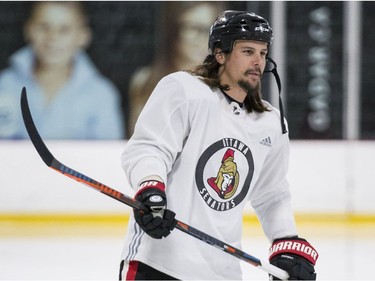 Ottawa Senators captain Erik Karlsson during an informal pre-training camp skate at the Bell Sensplex. September 11, 2018. Errol McGihon/Postmedia